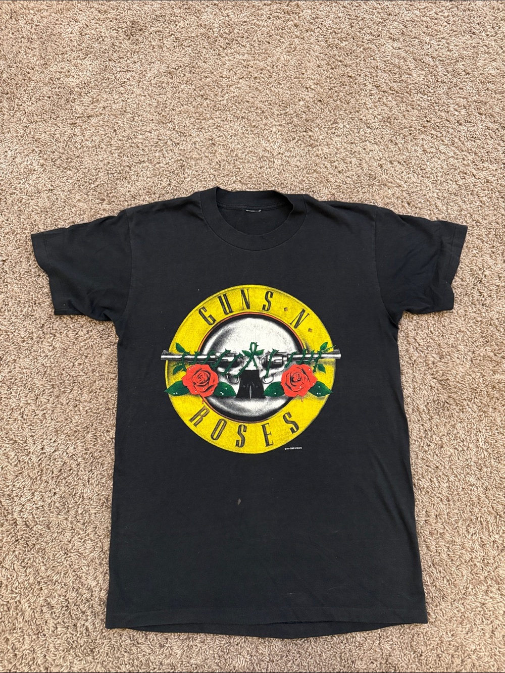 1987 Vintage Authentic Guns-N’-Roses Was Here Black Band Tshirt. Single Stitch.
